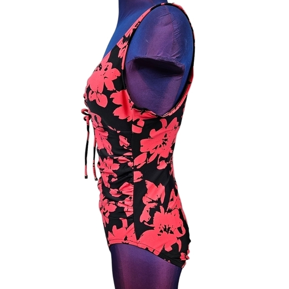 Aqua Green Coral & Black Floral One Piece Swimsuit Size Small Women's F103 - Picture 4 of 11